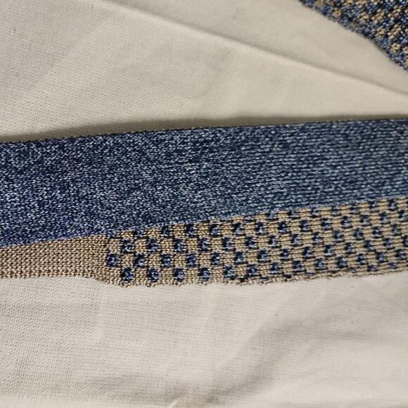 ❤️Men's ALTEA MILANO Grenadine Blue & Tan Square Skinny Tie Necktie Italy - Picture 9 of 9